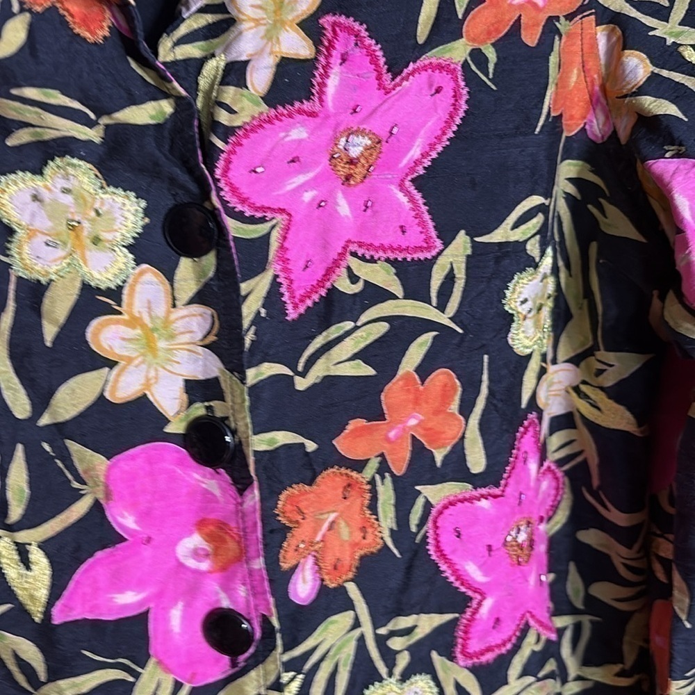 VINTAGE Laura Ashley Petite Silk Floral Blazer Jacket lightweight cropped sz S - Picture 7 of 16